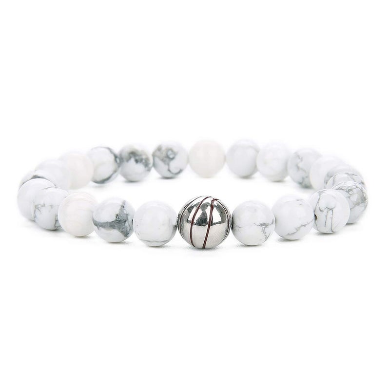 Linsoir beads Trendy Basketball Bracelet Men Beaded Stretchy Bracelet Lave Stone/White Turquoise/Matte Black Stone Beaded Bracelet Sports Jewelry for Basketball Lovers 1 pcs - Image 1